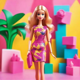 A vibrant and colorful image of Barbie in a modern, stylish outfit