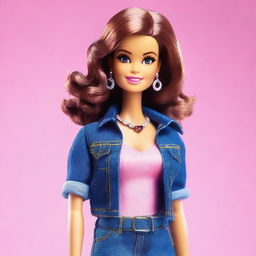 A stylish and elegant depiction of Barbie with short, curly brown hair, a slender build, and brown eyes