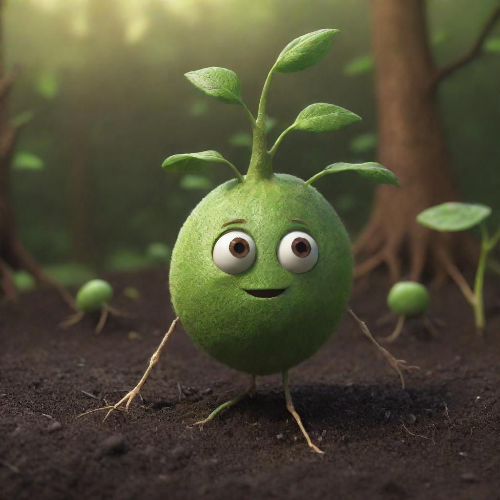 Envision an animated seed using expressive features and body language to converse. It tells fascinating tales of its journey, from being tiny and hidden inside a fruit to sprouting roots deep into the soil.