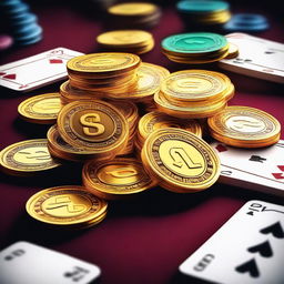 A vibrant and dynamic image featuring a pile of casino coins and playing cards