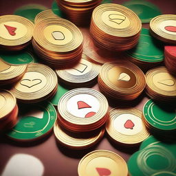 A vibrant and dynamic image featuring a pile of casino coins and playing cards