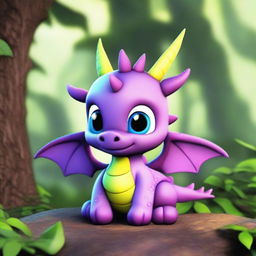 Create a Pixar-style baby dragon with a cute, friendly face, small horns, and sparkling scales