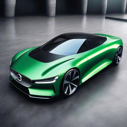 A Volvo supercar featuring triangle cut lines, a round and sleek fender, and LED headlights