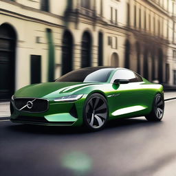 A sporty Volvo supercar featuring triangle cut lines, a round and sleek fender, and LED headlights