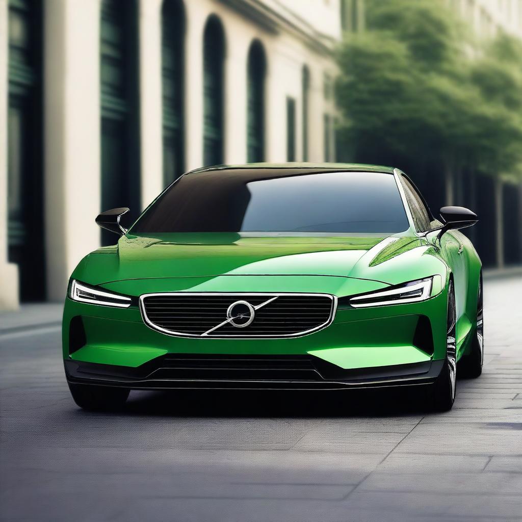 A sporty Volvo supercar featuring triangle cut lines, a round and sleek fender, and LED headlights