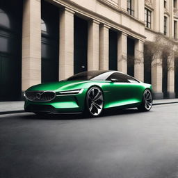 A sporty Volvo supercar featuring triangle cut lines, a round and sleek fender, and LED headlights