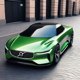 A sporty Volvo supercar featuring triangle cut lines, a round and sleek fender, and LED headlights