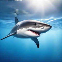 A detailed and realistic image of a great white shark swimming in the ocean