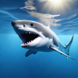 A detailed and realistic image of a great white shark swimming in the ocean