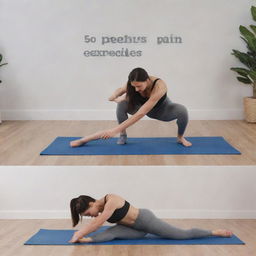 A high-resolution YouTube thumbnail, showcasing a split design: on one side, a fit individual performing low-impact exercises, and on the other, bold, captivating text reading '5 Exercises for Lower Back Pain Relief'.