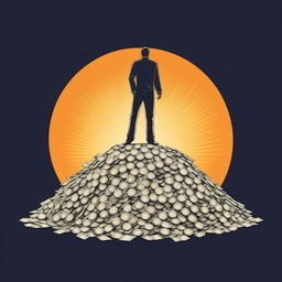 Logo for 'Boundless Success', depicting an anonymous man standing atop a pile of money, designed in harmonious colors