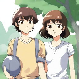 A boy with short dark brown hair and a girl with paleish hair down to her chest are holding hands