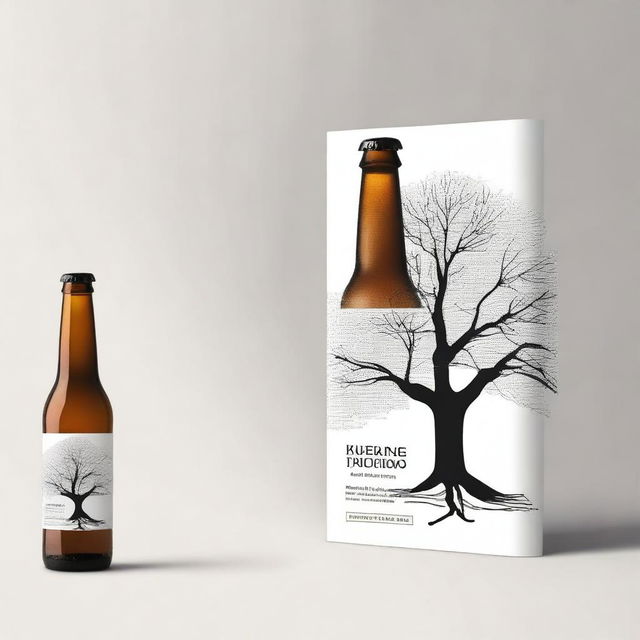 Create an image using the provided book cover as a reference, but replace the tree with a beer bottle