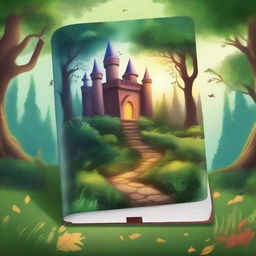 Create a captivating book cover featuring an enchanting forest with a mysterious path leading to an ancient castle