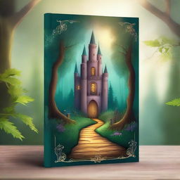 Create a captivating book cover featuring an enchanting forest with a mysterious path leading to an ancient castle