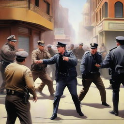 A scene depicting a crime in broad daylight, with a bustling urban environment