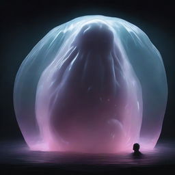 A person trapped inside a large, translucent slime monster blob