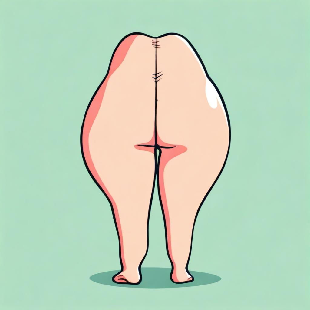 A humorous and cartoonish depiction of a butt, with exaggerated features, set against a simple background