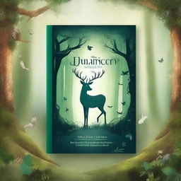 Create a captivating book cover featuring an enchanted forest with mystical creatures