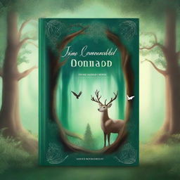 Create a captivating book cover featuring an enchanted forest with mystical creatures