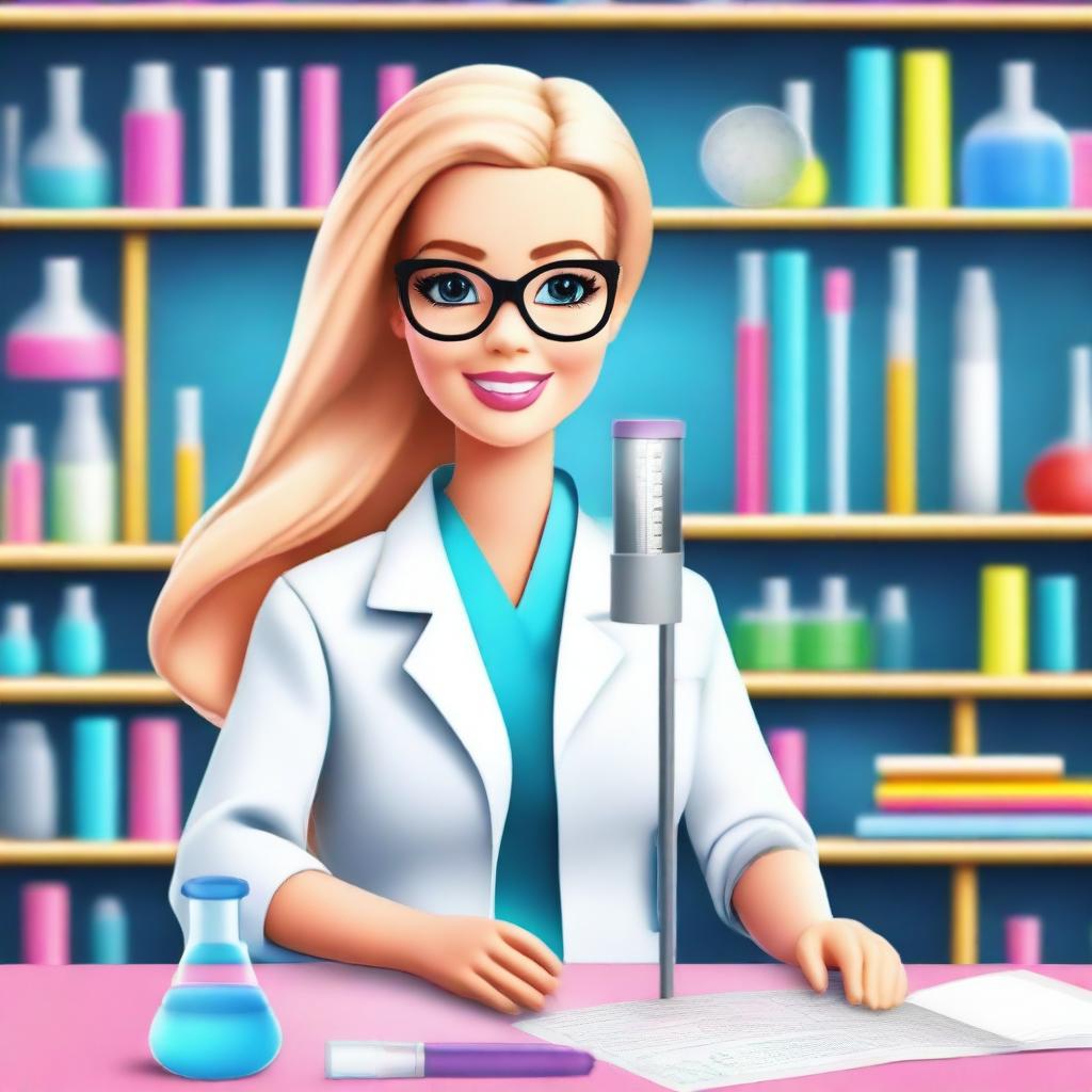 Create an image of a scientist Barbie who is also mute