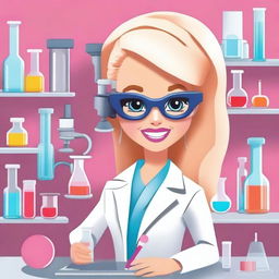 Create an image of a scientist Barbie who is also mute