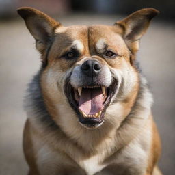 A large menacing dog with furrowed brows, showing its teeth in a fierce snarl.