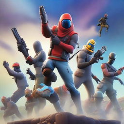 Create a Fortnite-themed thumbnail featuring a Red team and a Blue team facing off in an epic battle