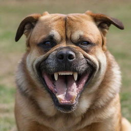 A large menacing dog with furrowed brows, showing its teeth in a fierce snarl.