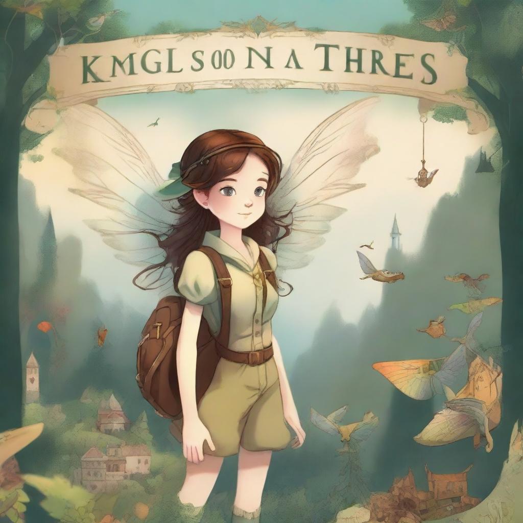 A creative book cover for a story about a fairy who dreams of being an explorer in a magical version of the late 19th century but faces societal challenges because she is a girl