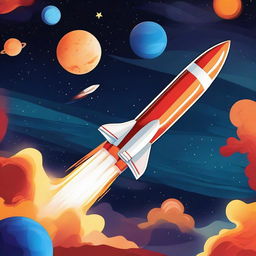 A digital art poster depicting a rocket launch to space