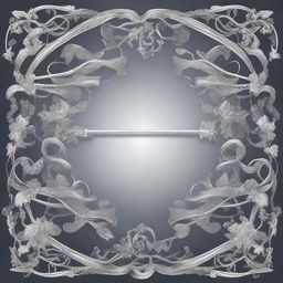 An elegant and detailed illustration of silver vines intricately wrapping around an ornate bow and arrow