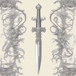 An elegant and detailed illustration of silver vines intricately wrapping around ornate daggers