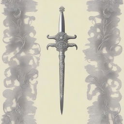 An elegant and detailed illustration of silver vines intricately wrapping around ornate daggers