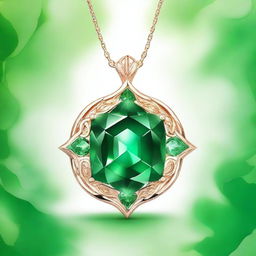 A captivating illustration of an emerald pendant surrounded by magical green flames