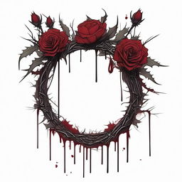 A dark and gothic illustration featuring a border made of thorns intertwined with wild flowers, with blood dripping from the thorns