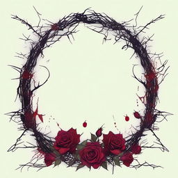 A dark and gothic illustration featuring a border made of thorns intertwined with wild flowers, with blood dripping from the thorns