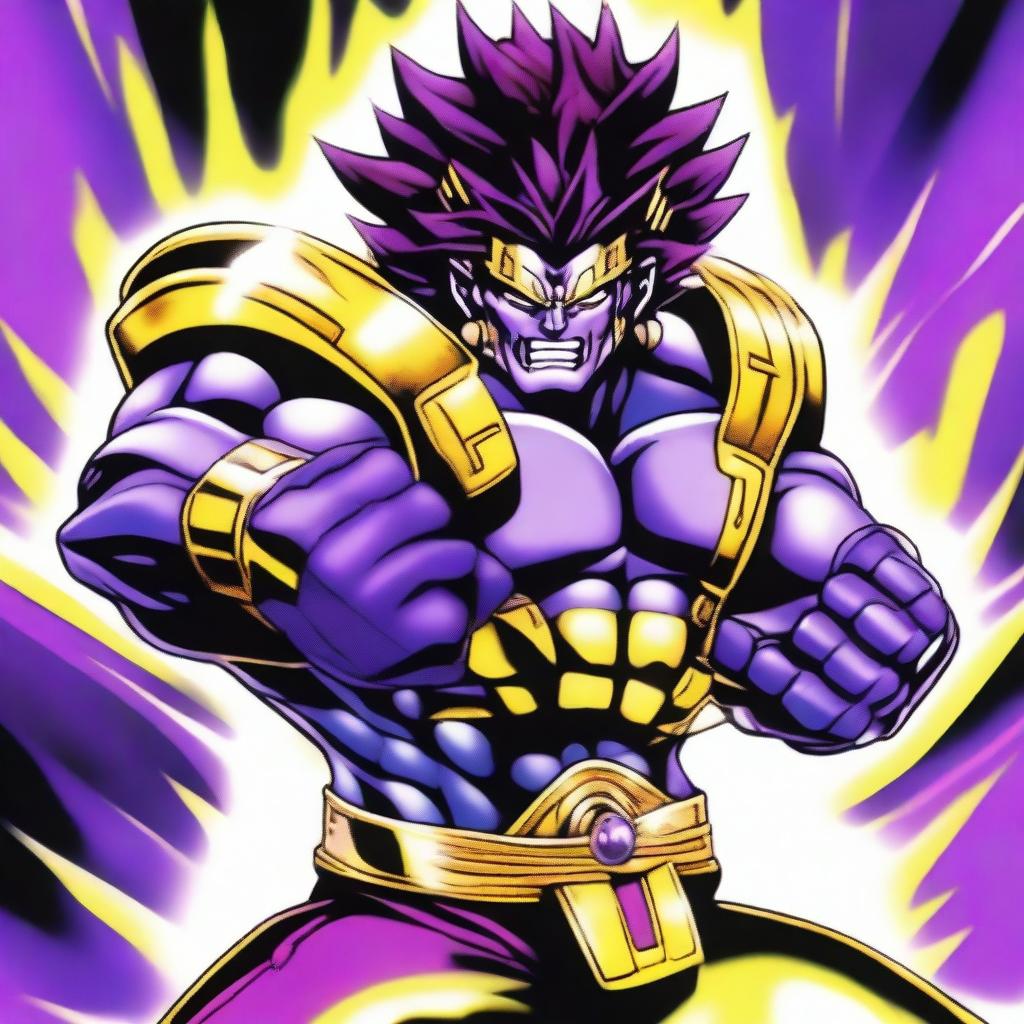 Star Platinum, the powerful Stand from JoJo's Bizarre Adventure, depicted in an action pose with its muscular build, distinctive star-shaped mark on its forehead, and intense expression