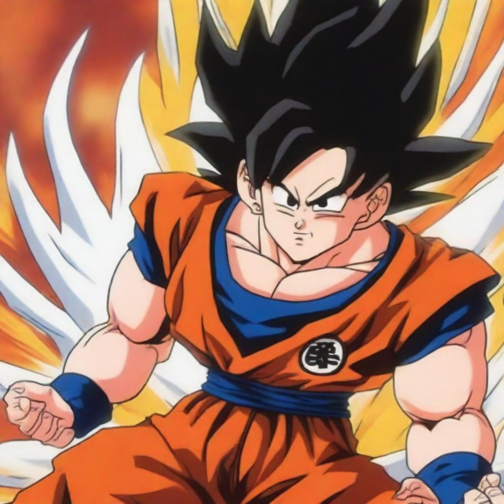 A detailed and dynamic illustration of Goku from Dragonball Z, showcasing his iconic spiky hair and powerful aura