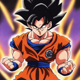 A detailed and dynamic illustration of Goku from Dragonball Z, showcasing his iconic spiky hair and powerful aura