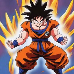 A detailed and dynamic illustration of Goku from Dragonball Z, showcasing his iconic spiky hair and powerful aura