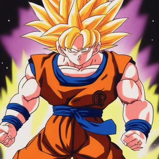 A detailed and dynamic illustration of Goku from Dragonball Z, showcasing his iconic spiky hair and powerful aura