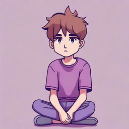 A boy named Milo with brown hair and wearing purple pants is sitting down, looking sad because he didn't get a phone