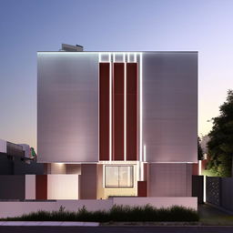 An architectural elevation of a G+1 building with modern aesthetic