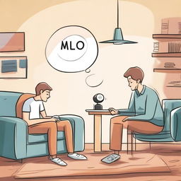 Create an illustration of Milo at home in a modern living room