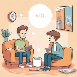 Create an illustration of Milo at home in a modern living room