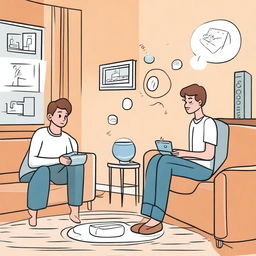 An illustration of Milo at home in a modern living room