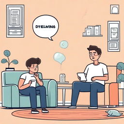 An illustration of Milo at home in a modern living room