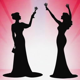 The striking silhouettes of a distinguished male and an elegant female, each embodying the refined posture of pageant winners. Their outlines gleefully cast upon a vibrant backdrop of celebration.