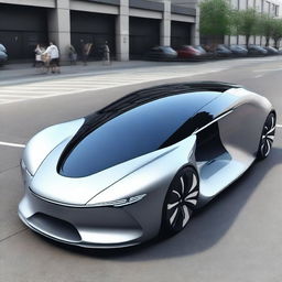 Generate an image of a futuristic car designed for a scientific project on the utilization of artificial intelligence in automobiles